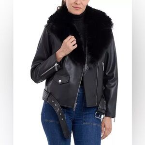 Michael Kors
Women's Faux-Fur-Trim Leather Moto Coat